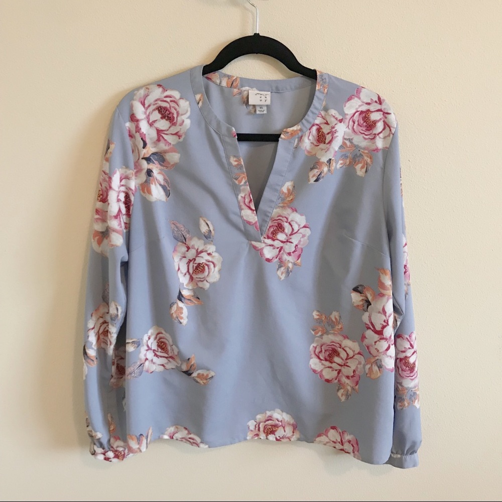 A New Day | Floral Print Popover Blouse